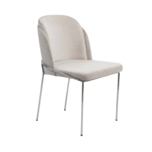 Image de chaise Sousse de salle à manger beige tissu velours antitaches pieds acier inoxydable argenté chez maison des meubles