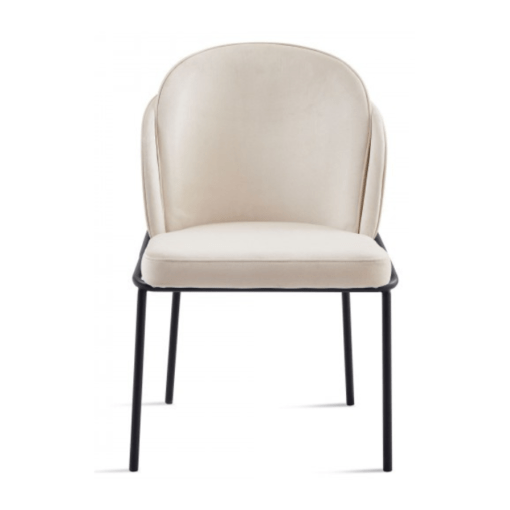 Image de chaise Sousse de salle à manger beige tissu velours antitaches pieds acier inoxydable noir chez maison des meubles