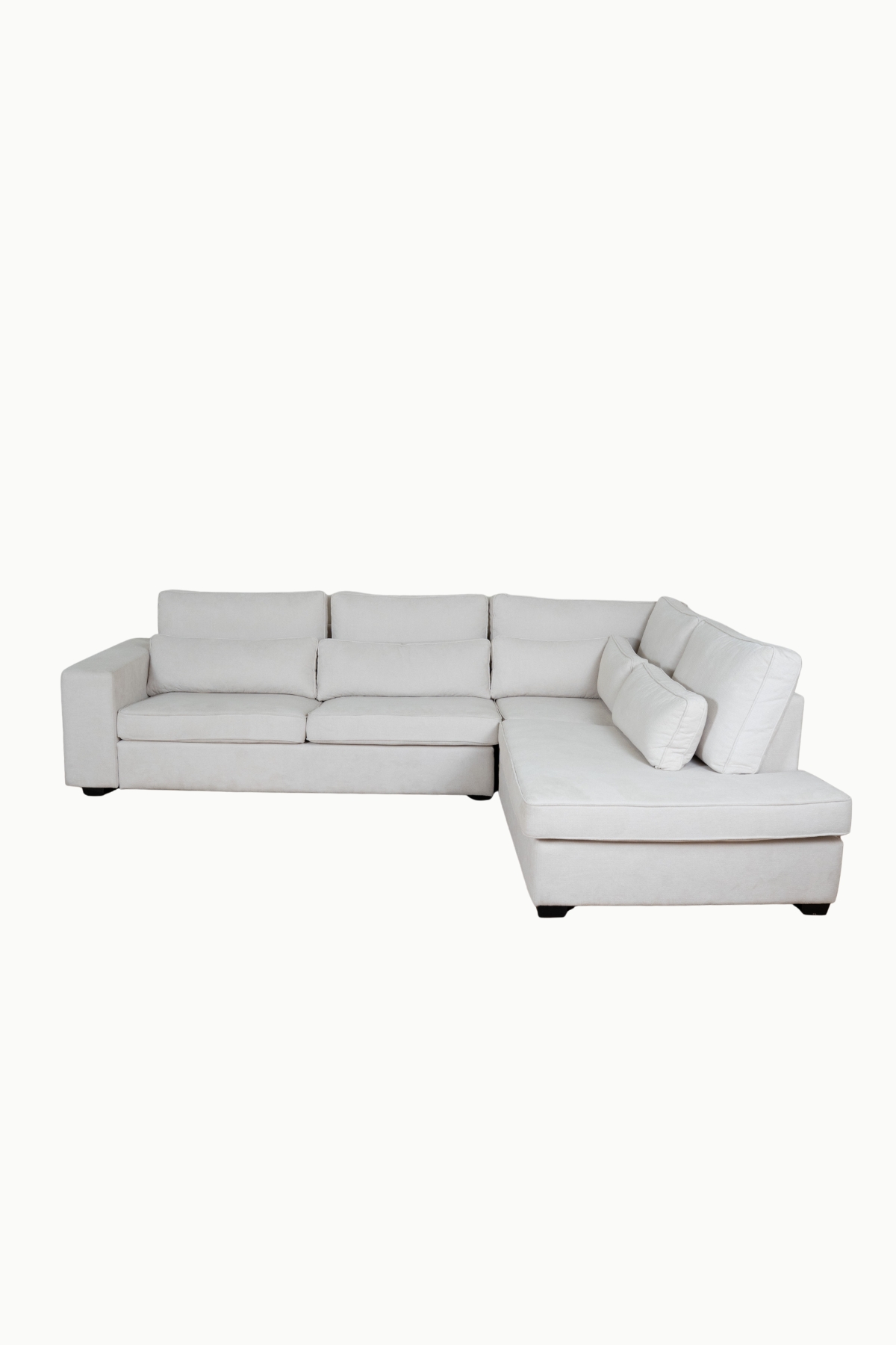 Canapé d’angle Bolton en tissu chenille, grand modèle clair avec méridienne, style moderne et confortable