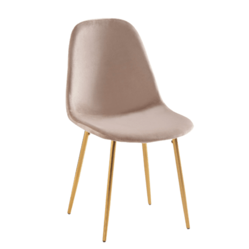 Image de chaise scandinave de salle à manger taupe tissu velours antitaches pieds acier inoxydable maison des meubles
