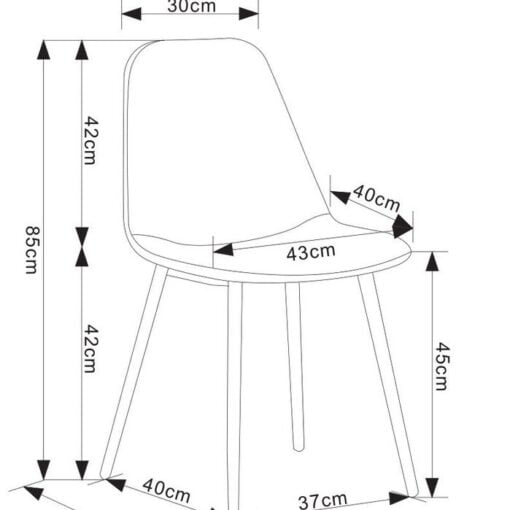 schema de dimension de chaise scandinave en noir sur blanc