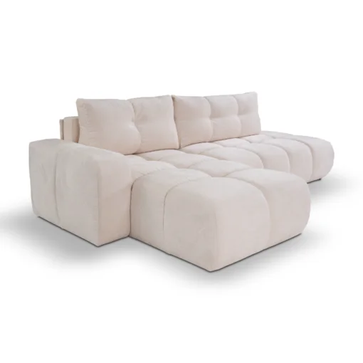 Canapé d'angle convertible Bubble tissu velours antitaches beige maison des meubles