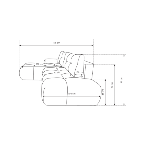 Schéma canapé d'angle convertible coffre Bubble tissu velours antitaches beige maison des meubles