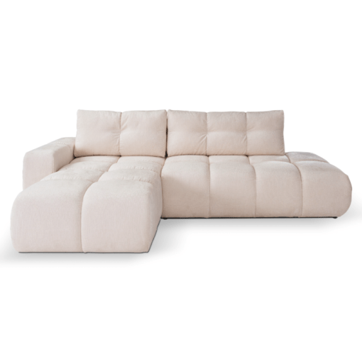 Canapé d'angle convertible Bubble tissu velours antitaches beige maison des meubles
