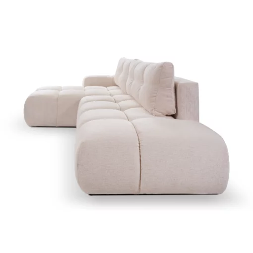 Canapé d'angle convertible Bubble tissu velours antitaches beige maison des meubles