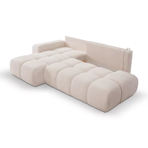 Canapé d'angle convertible Bubble tissu velours antitaches beige maison des meubles