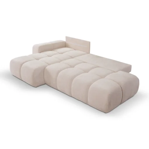 Canapé d'angle convertible Bubble tissu velours antitaches beige maison des meubles