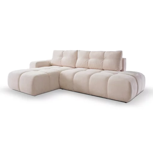 Canapé d'angle convertible Bubble tissu velours antitaches beige maison des meubles