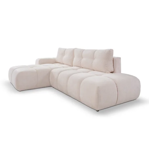 Canapé d'angle convertible Bubble tissu velours antitaches beige maison des meubles
