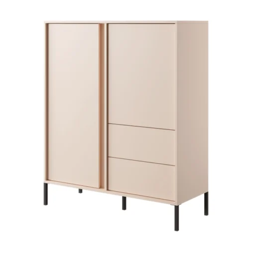 Commode Darius beige avec rangement pieds noir salon design mélaminé maison des meubles