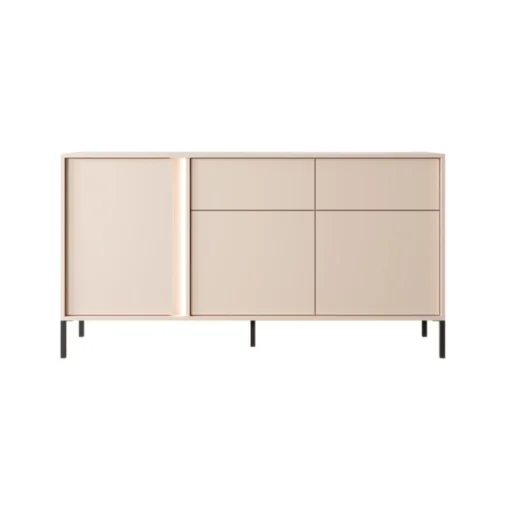 Commode Darius beige avec rangement pieds noir salon design mélaminé maison des meubles