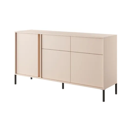 Commode Darius beige avec rangement pieds noir salon design mélaminé maison des meubles