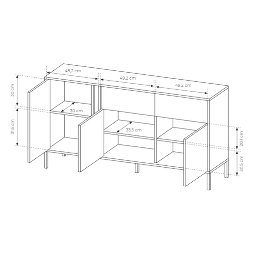 Schéma de Commode Darius beige avec rangement pieds noir salon design mélaminé maison des meubles