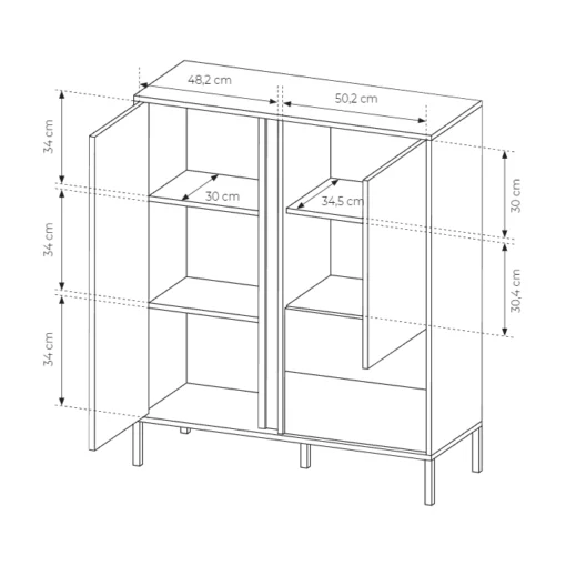 Schéma de Commode Darius beige avec rangement pieds noir salon design mélaminé maison des meubles