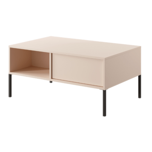 Table basse Darius beige avec tiroir et rangement pieds noir salon design mélaminé maison des meubles