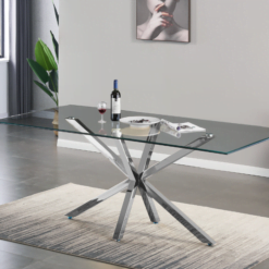 Table à manger Terni Rectangle Verre Transparent Pieds inoxydable argentés maison des meubles