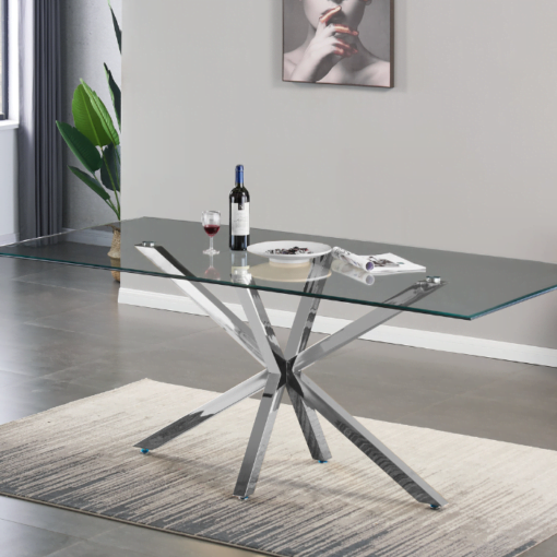Table à manger Terni Rectangle Verre Transparent Pieds inoxydable argentés maison des meubles