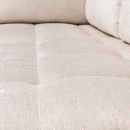 Image de canapé d'angle convertible coffre Kamelia tissu velours antitaches beige sur fond blanc