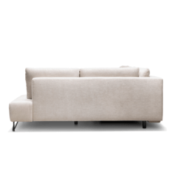 Image de canapé d'angle convertible coffre Kamelia tissu velours antitaches beige sur fond blanc