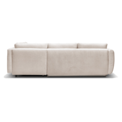Image de canapé d'angle convertible coffre Kamelia tissu velours antitaches beige sur fond blanc