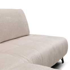 Image de canapé d'angle convertible coffre Kamelia tissu velours antitaches beige sur fond blanc