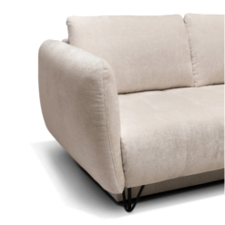Image de canapé d'angle convertible coffre Kamelia tissu velours antitaches beige sur fond blanc