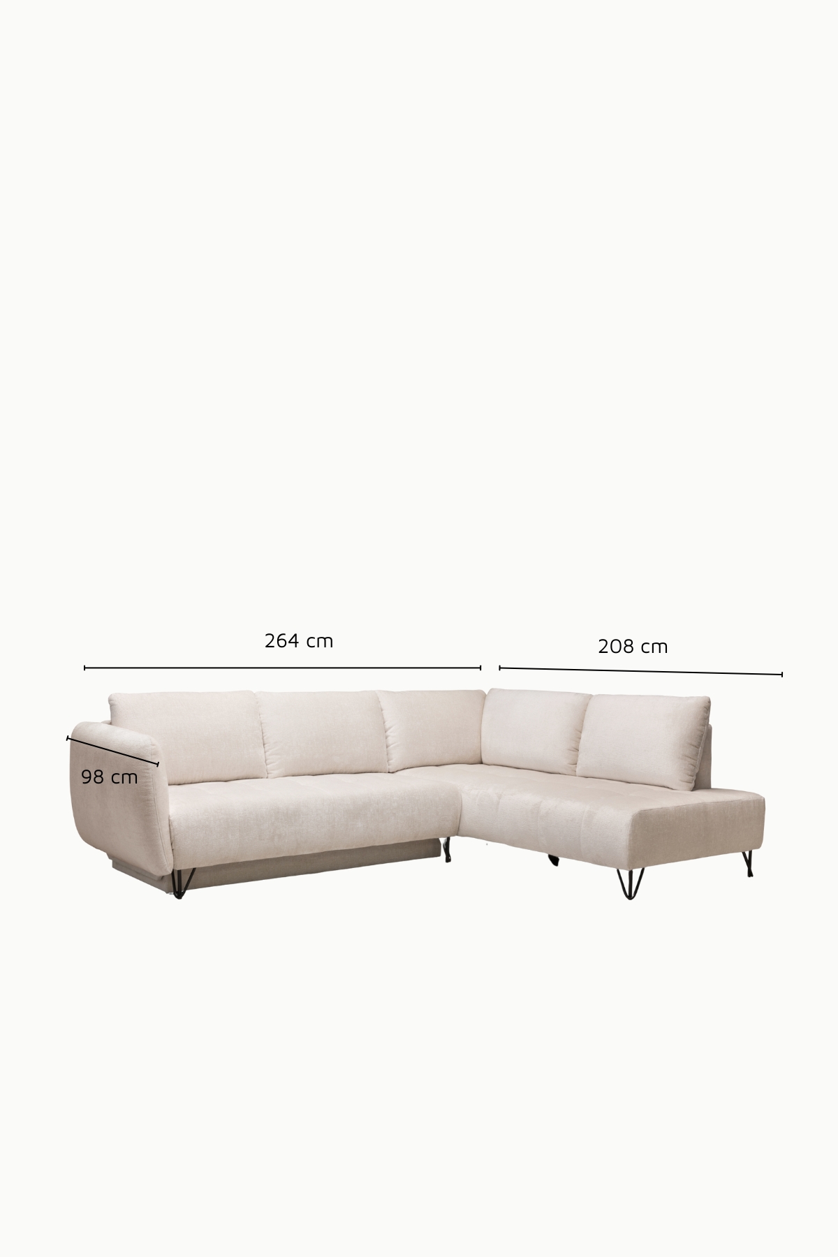 canapé d'angle Kamelia en tissu chenille, avec accoudoirs design, modèle convertible avec coffre de rangement