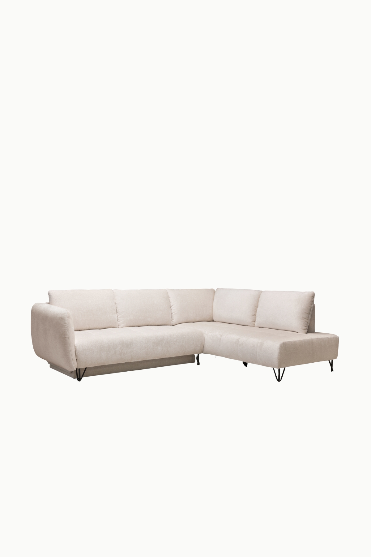 canapé d'angle Kamelia en tissu chenille, avec accoudoirs design, modèle convertible avec coffre de rangement