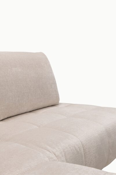 canapé d'angle Kamelia en tissu chenille, avec accoudoirs design, modèle convertible avec coffre de rangement