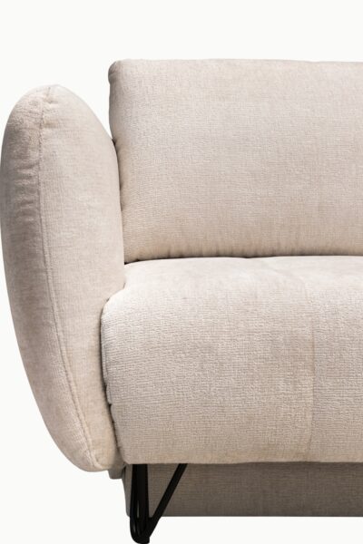 canapé d'angle Kamelia en tissu chenille, avec accoudoirs design, modèle convertible avec coffre de rangement