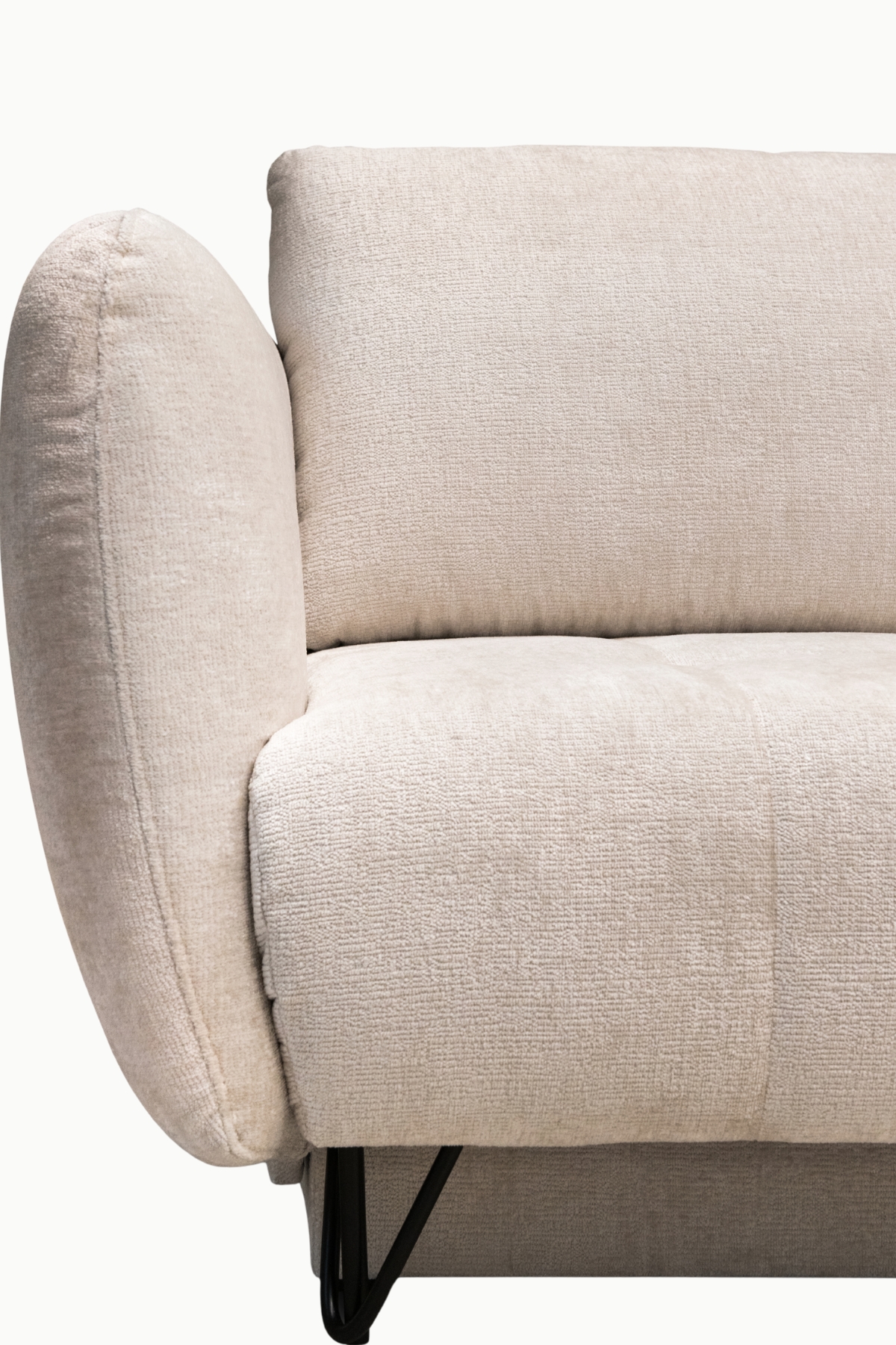 canapé d'angle Kamelia en tissu chenille, avec accoudoirs design, modèle convertible avec coffre de rangement