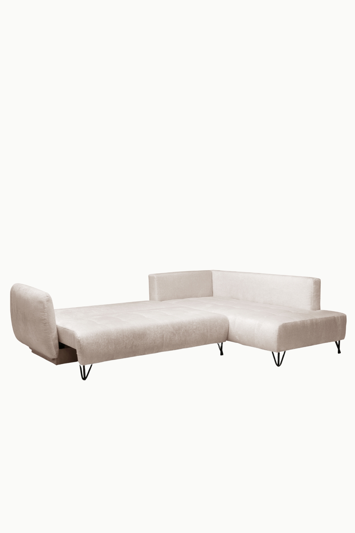 canapé d'angle Kamelia en tissu chenille, avec accoudoirs design, modèle convertible avec coffre de rangement