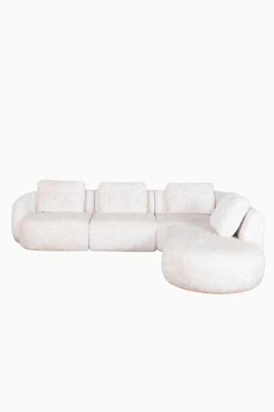 Canapé d’angle haut de gamme dallas en laine bouclée écru , forme arrondie et assise confortable