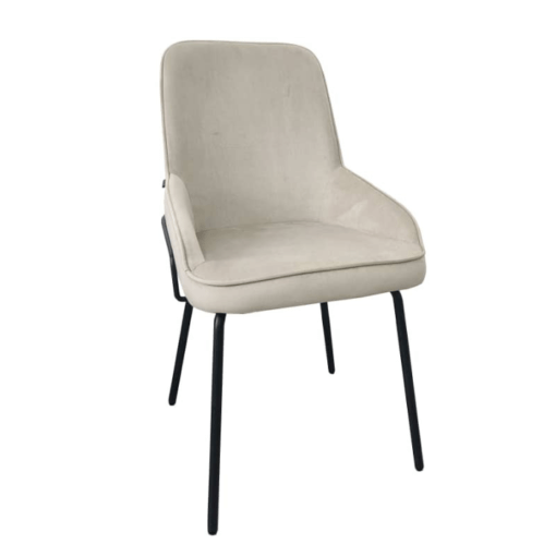Image de chaise Anna de salle à manger taupe tissu velours antitaches pieds acier inoxydable chez maison des meubles