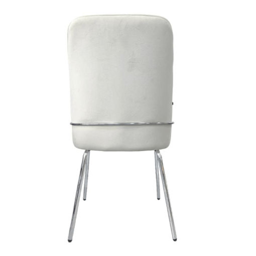 Image de chaise Anna de salle à manger beige tissu velours antitaches pieds acier inoxydable argenté chez maison des meubles
