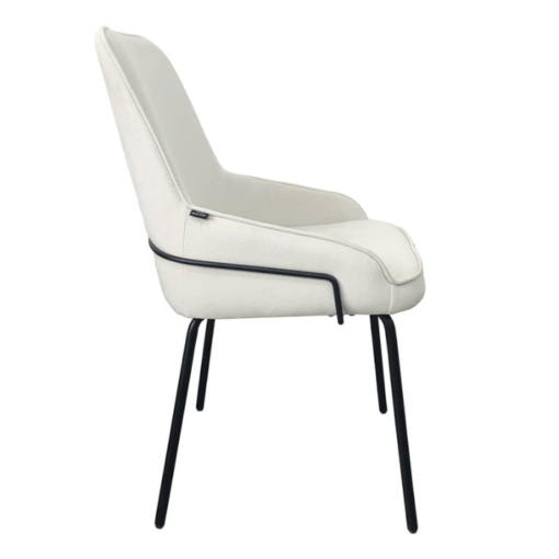 Image de chaise Anna de salle à manger beige tissu velours antitaches pieds acier inoxydable chez maison des meubles