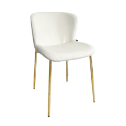 Image de chaise Carmen de salle à manger beige tissu velours antitaches pieds acier inoxydable chez maison des meubles