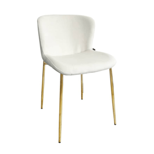 Image de chaise Carmen de salle à manger beige tissu velours antitaches pieds acier inoxydable chez maison des meubles