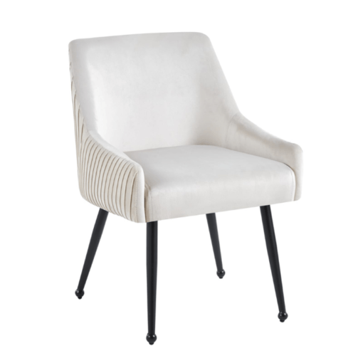 Image de chaise Léon de salle à manger beige tissu velours antitaches pieds noir acier inoxydable chez maison des meubles