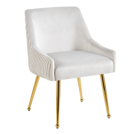 Image de chaise Léon de salle à manger beige tissu velours antitaches pieds doré acier inoxydable chez maison des meubles