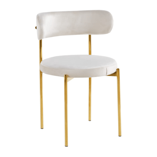 Image de chaise Soho de salle à manger beige tissu velours antitaches pieds doré acier inoxydable chez maison des meubles