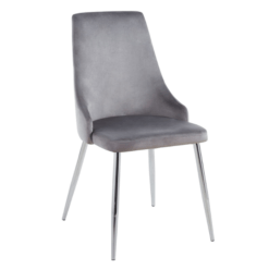 Image de chaise Toscanede salle à manger gris tissu velours antitaches pieds acier inoxydable chez maison des meubles