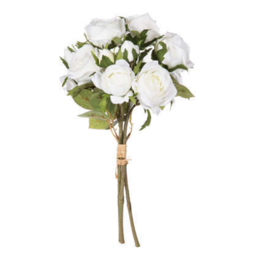 Image du bouquet de 14 roses blanches artificielles hauteur 40 cm