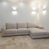 CANAPE RIVIERA TISSUS VELOURS BEIGE ANGLE DROIT