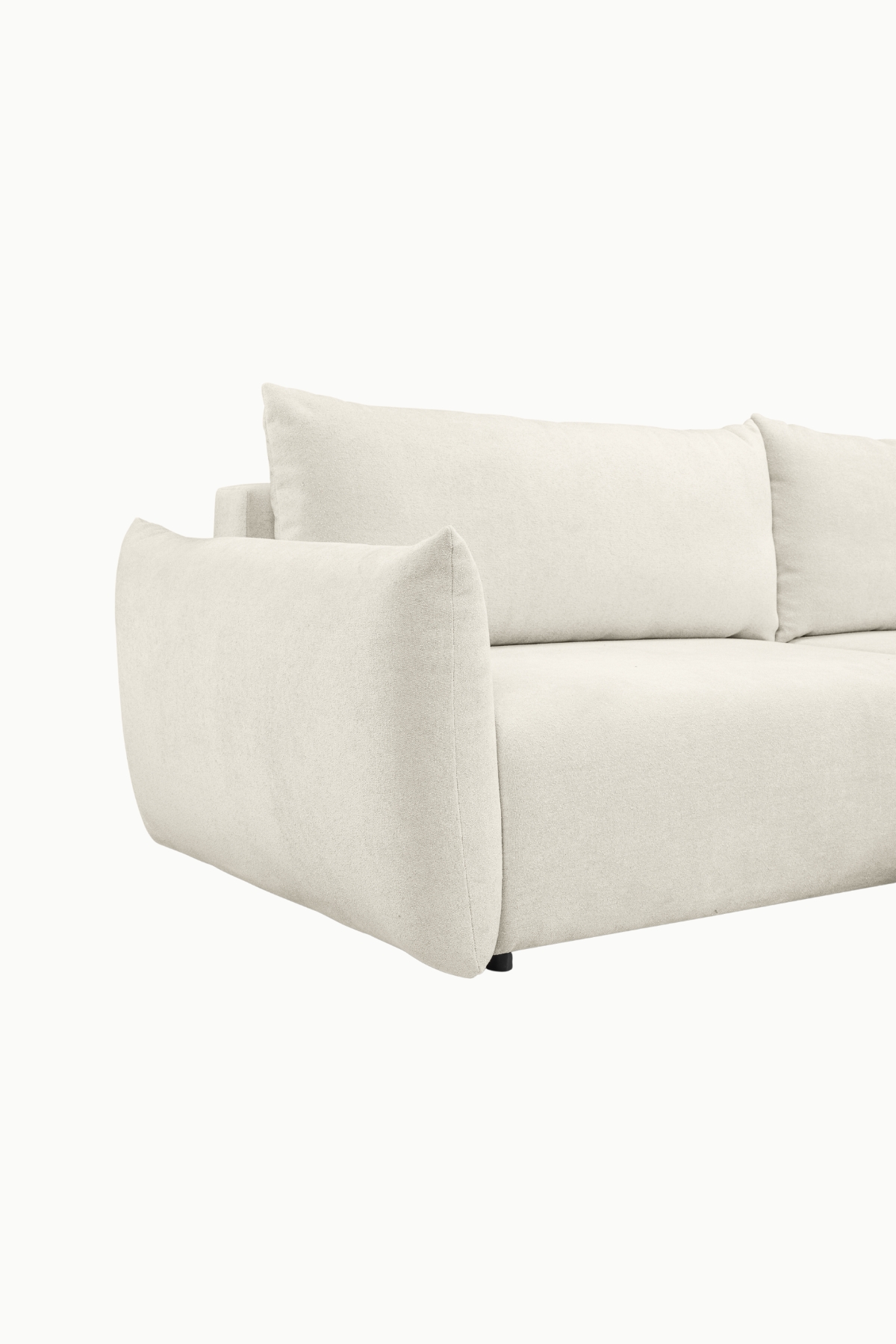 Canapé d’angle Allia convertible avec coffre de rangement, revêtement laine bouclée écru