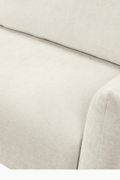 Canapé d’angle Allia convertible avec coffre de rangement, revêtement laine bouclée écru