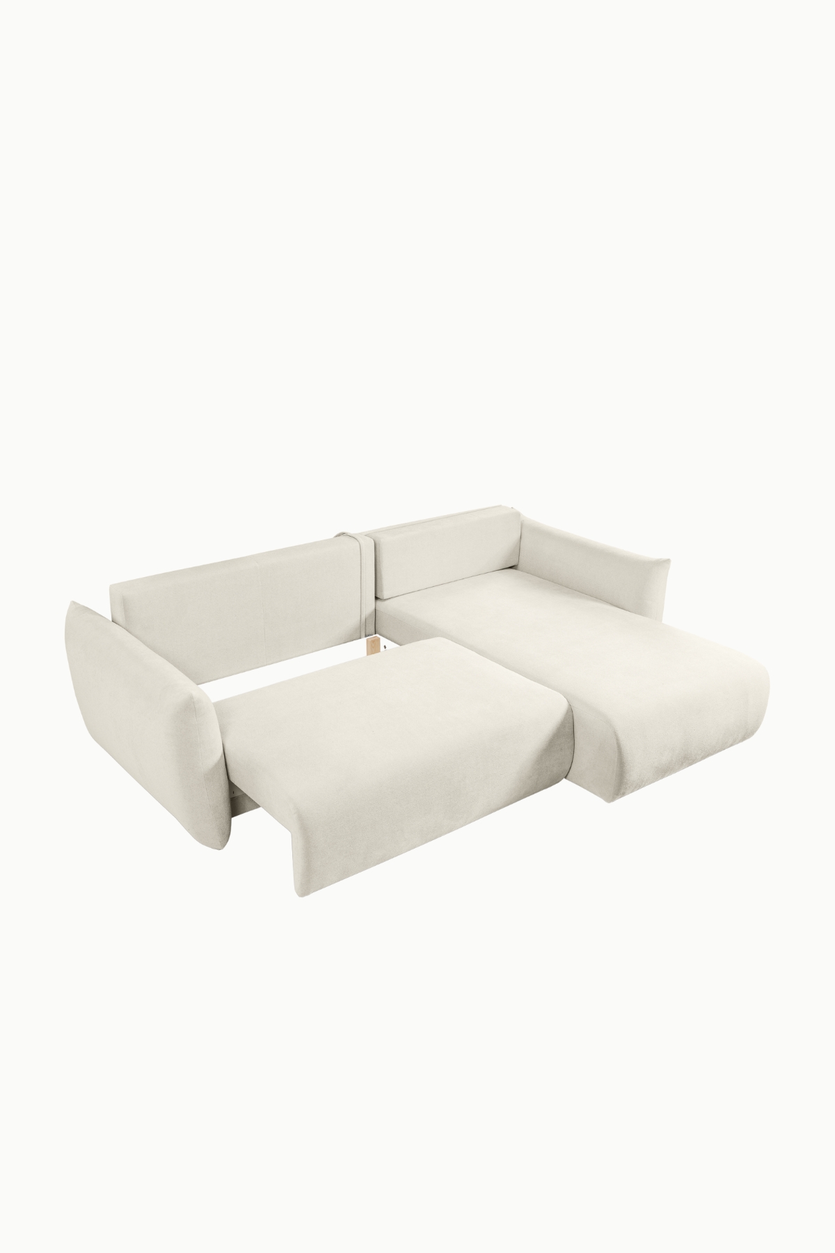 Canapé d’angle Allia convertible avec coffre de rangement, revêtement laine bouclée écru