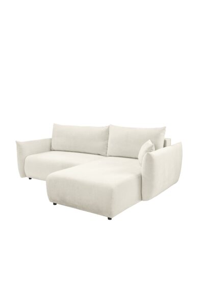 Canapé d’angle Allia convertible avec coffre de rangement, revêtement laine bouclée écru