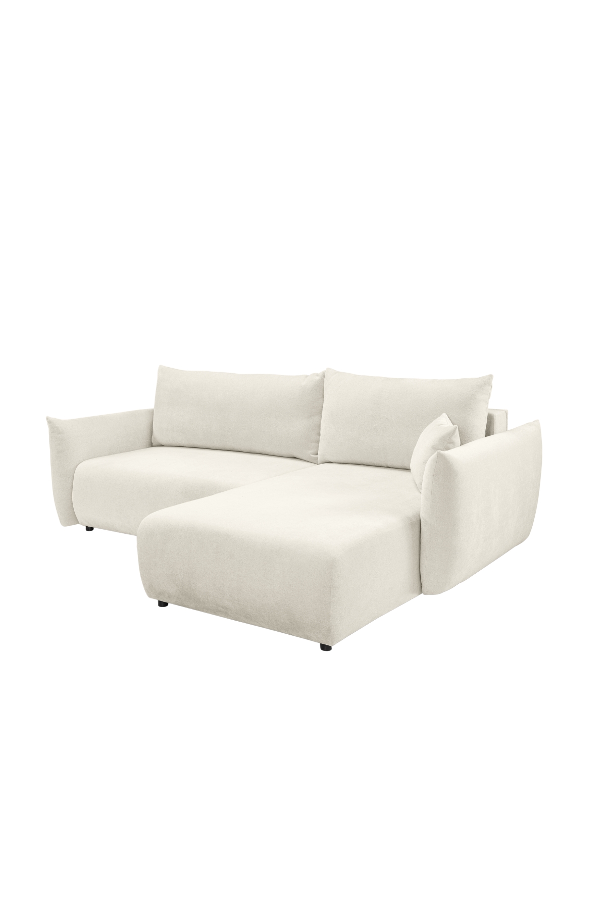 Canapé d’angle Allia convertible avec coffre de rangement, revêtement laine bouclée écru