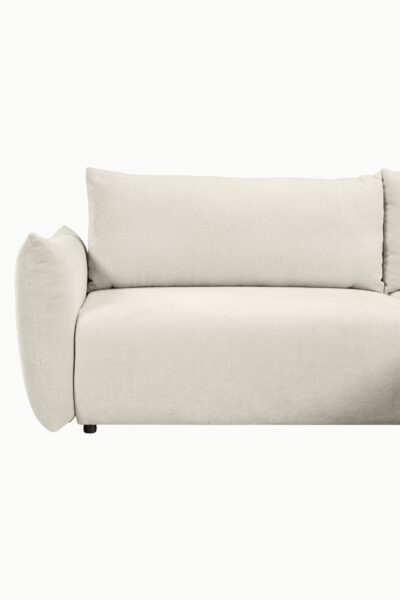 Canapé d’angle Allia convertible avec coffre de rangement, revêtement laine bouclée écru